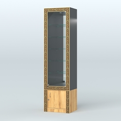 Витрина с декором и верхней подсветкой №ВБА-504, Черный и Дуб Золотистый 10-U1148