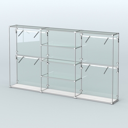 Торговая система ХРОМ (задняя стенка - стекло) 3600 мм с прозрачными полками и поручнями №5, Ясень Анкор светлый