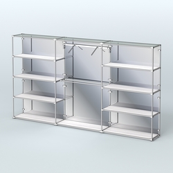 Торговая система ХРОМ (задняя стенка - зеркало) 3600 мм с полками ДСП и поручнями №9, Ясень Анкор светлый