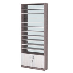 Стеллаж из ДСП с 10-ю полками 200x900 мм серии LEVEL-10 №10-2 (З/C - ЗЕРКАЛО), Ясень Анкор темный + Ясень Анкор светлый