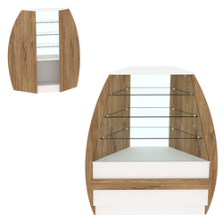 Торговый прилавок со стеклом серии БРИЗ №3 угловой (внешний угол), Белый + Дуб Канзас коричневый