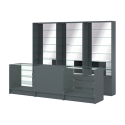 Комплект стеллажей со стеклянными полками U-6 №12-2 и прилавков ЭК-04, Темно-Серый