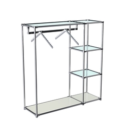 Хромированный стенд-вешало TD-43 №1-1 Хром (с прозрачными полками стекло 6мм), Белый