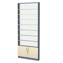 Стеллаж из ДСП с 7-ю полками 100x900 мм серии LEVEL-7 №8-1 (З/C - СТЕКЛО), Темно-серый + Крем Вайс