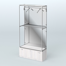 Торговая система ХРОМ (задняя стенка - зеркало) 1200 мм №4-1 с тумбой Т-11 и поручнями, Ясень Анкор светлый