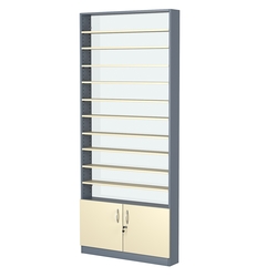 Стеллаж из ДСП с 10-ю полками 150x900 мм серии LEVEL-10 №9-1 (З/C - СТЕКЛО), Темно-серый + Крем Вайс