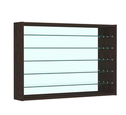 Витрина настенная №3-6Г открытая зеркальная с пятью полками из стекла, Дуб Венге