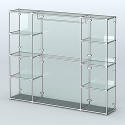 Торговая система ХРОМ (задняя стенка - стекло) 2430 мм с прозрачными полками и поручнями №3, Темно-Серый