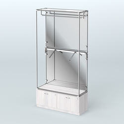 Торговая система ХРОМ (задняя стенка - зеркало) 1200 мм №2-3 с тумбой Т-15 и поручнями, Ясень Анкор светлый