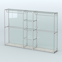 Торговая система ХРОМ (задняя стенка - стекло) 3030 мм с прозрачными полками и поручнями №4, Метрополитан Грей