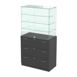 Прилавок с тремя стеклянными полками и выдвижными ящиками Селена-103, Черный