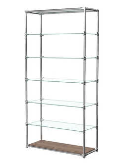 Пристенный торговый стеллаж ЛАЙТ с широкими стеклянными полками №3, Орех