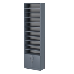 Стеллаж из ДСП с 10-ю полками 300x600 мм серии LEVEL-10 №5-1 (З/C - СТЕКЛО), Темно-Серый