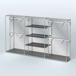 Торговая система ХРОМ (задняя стенка - зеркало) 3600 мм с тонированными полками и поручнями №5, Черный