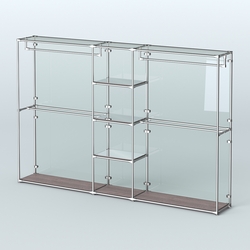 Торговая система ХРОМ (задняя стенка - стекло) 3600 мм с зеркальными полками и поручнями №4, Ясень Анкор темный