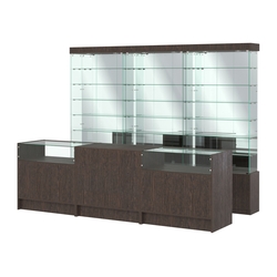 Комплект стеклянных витрин ИС-32 и прилавков ЭК-2, Дуб Венге