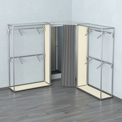 Примерочная с зеркалом из системы ХРОМ с поручнями №2-1, Крем Вайс