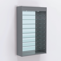 Витрина настенная №202-8Г открытая с девятью полками и зеркальной стенкой, Темно-Серый