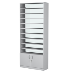 Стеллаж из ДСП с 9-ю полками 300x900 мм серии LEVEL-9 №12-1 (З/C - СТЕКЛО), Серый