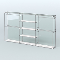 Торговая система ХРОМ (задняя стенка - стекло) 3600 мм с полками ДСП и поручнями №2, Ясень Анкор светлый