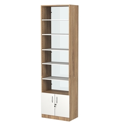 Стеллаж из ДСП с 5-ю полками 350x600 мм серии LEVEL-5 №6-1 (З/C - СТЕКЛО), Дуб Канзас коричневый + Белый