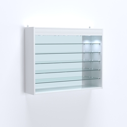 Витрина настенная №203-8Г открытая с пятью полками, зеркалом и подсветкой, Белый