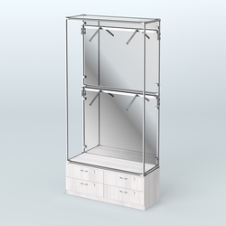 Торговая система ХРОМ (задняя стенка - зеркало) 1200 мм №3-2 с тумбой Т-14 и поручнями, Ясень Анкор светлый