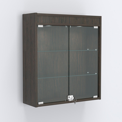 Витрина настенная №201-3А с прозрачными полками и фризом с подсветкой, Дуб Венге