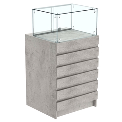 Торговый прилавок с прозрачной витриной и фасадным декором №5Э-14, Бетон Чикаго светло-серый F186 ST9