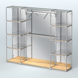 Торговая система ХРОМ (задняя стенка - зеркало) 3600 мм с зеркальными полками и поручнями №11, Дуб Золотистый