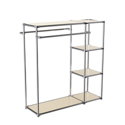 Хромированный стенд-вешало TD-41 №1-3 Хром с полками ДСП 16мм, Крем Вайс