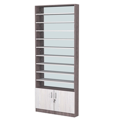 Стеллаж из ДСП с 9-ю полками 150x900 мм серии LEVEL-9 №9-2 (З/C - ЗЕРКАЛО), Ясень Анкор темный + Ясень Анкор светлый