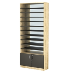 Стеллаж из ДСП с 10-ю полками 300x900 мм серии LEVEL-10 №12-2 (З/C - ЗЕРКАЛО), Дуб Сонома + Черный