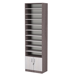 Стеллаж из ДСП с 9-ю полками 350x600 мм серии LEVEL-9 №6 (З/C - ДВП), Ясень Анкор темный + Ясень Анкор светлый