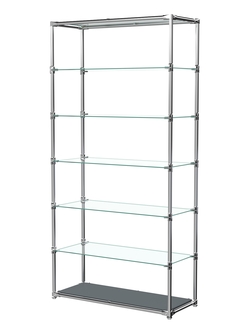 Пристенный торговый стеллаж ЛАЙТ с широкими стеклянными полками №3, Темно-Серый