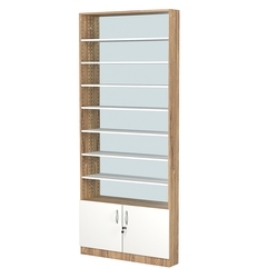 Стеллаж из ДСП с 7-ю полками 150x900 мм серии LEVEL-7 №9-2 (З/C - ЗЕРКАЛО), Дуб Канзас коричневый + Белый