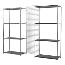 Сетчатый стеллаж СТИЛЬ с полками ДСП и решеткой №31-3, Черный