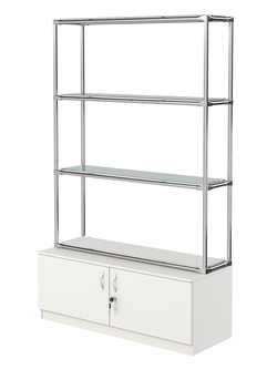 Хромированный стеллаж с зеркальными полками №2 с тумбой Т-21, Белый