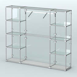 Торговая система ХРОМ (задняя стенка - стекло) 2430 мм с прозрачными полками и поручнями №11, Серый