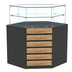 Торговый прилавок внутреннего угла с фасадными панелями №15Э-01, Черный + Дуб Канзас коричневый