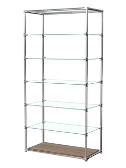 Пристенный торговый стеллаж ЛАЙТ с глубокими прозрачными полками №4, Орех