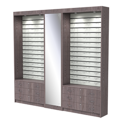 Комплект витрин под очки №11+1+11 (открытый доступ), Ясень Анкор темный