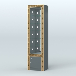 Витрина с декором и стеклянными полками №ВБА-504С, Темно-Серый