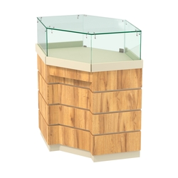 Торговый прилавок угловой внешний с утопленным фасадом №УФ-5, Крем Вайс и Дуб Золотистый