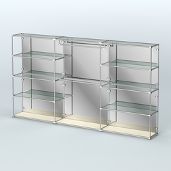 Торговая система ХРОМ (задняя стенка - зеркало) 3600 мм с прозрачными полками и поручнями №1, Крем Вайс