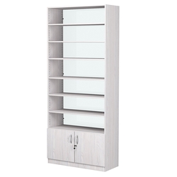 Стеллаж из ДСП с 6-ю полками 350x900 мм серии LEVEL-6 №13-1 (З/C - СТЕКЛО), Ясень Анкор светлый