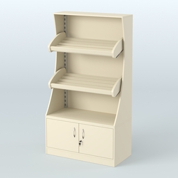 Стеллаж низкий пристенный с деревянными полками для хлебной лавки ХЛ-2, Крем Вайс