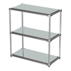 Хромированный стеллаж СТИЛЬ №3а-4 с блестящими полками из зеркал, Ясень Анкор темный - U31105