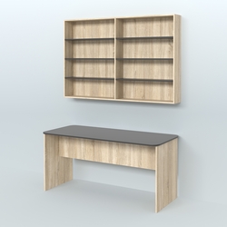 Распаковочный большой стол с антресолью для аптеки Р-05, Дуб Сонома + Черный