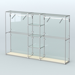 Торговая система ХРОМ (задняя стенка - стекло) 3030 мм с прозрачными полками и поручнями №12, Крем Вайс